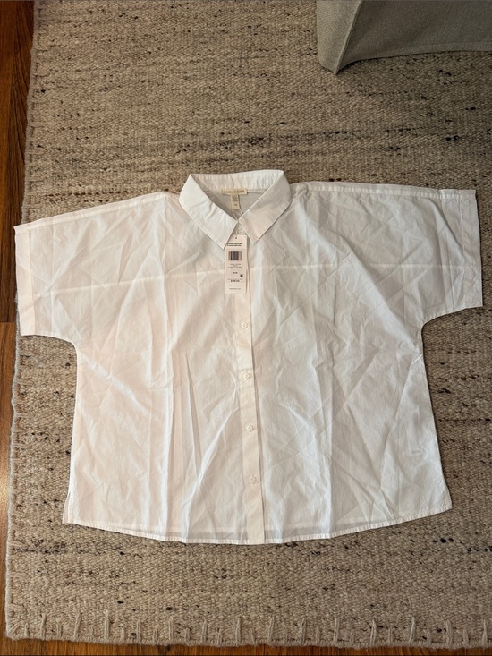 Eileen Fisher Tops - NWT Eileen Fisher Washed Organic Cotton Poplin Button-Up Short Sleeve Shirt